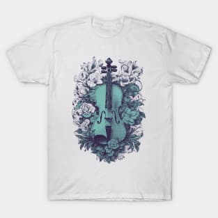 Violin & roses pixel art blue T-Shirt